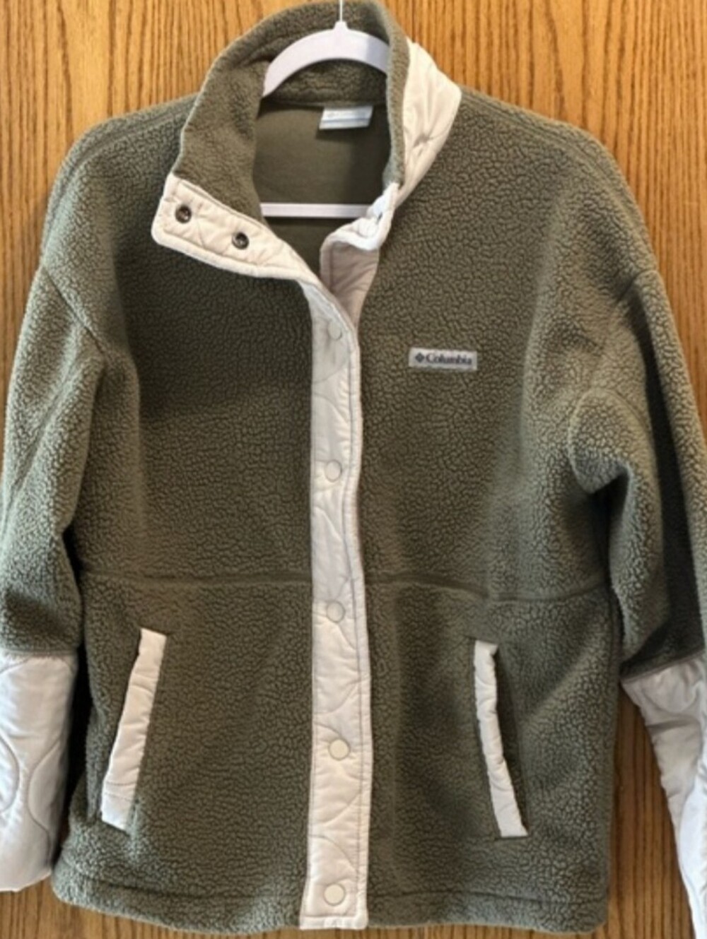 ❗Columbia women's Olive Green Fleece Jacket with Cream Trim Medium❗
